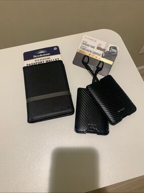 Brookstone Black RFID-Blocking Passport Wallet & GForce luggage tags